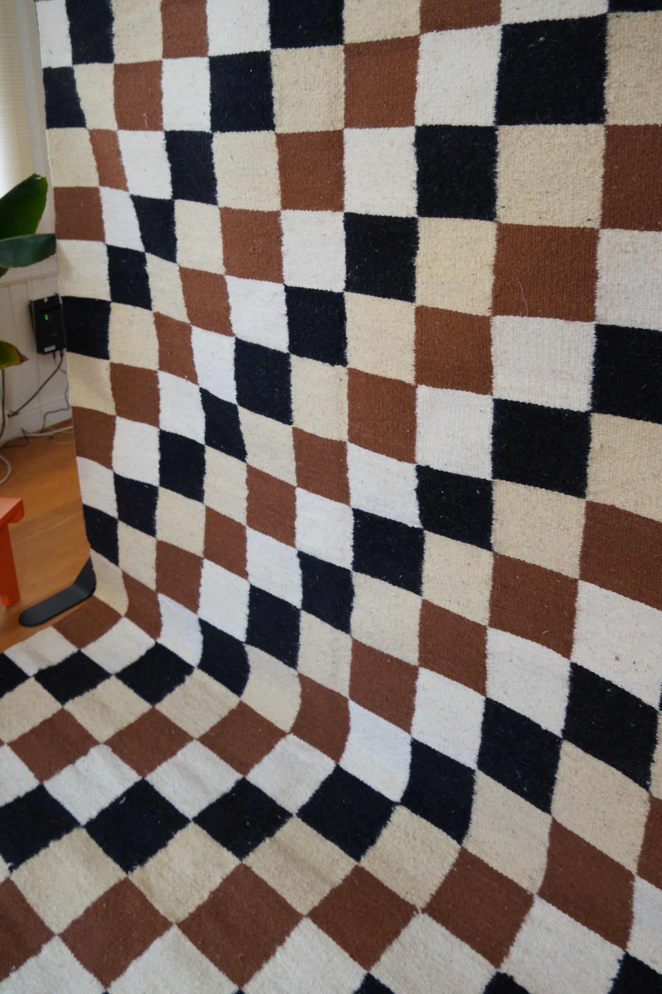 Salma Handmade Wool Rug – Checkered Black, Brown & Cream – 162cm × 262cm