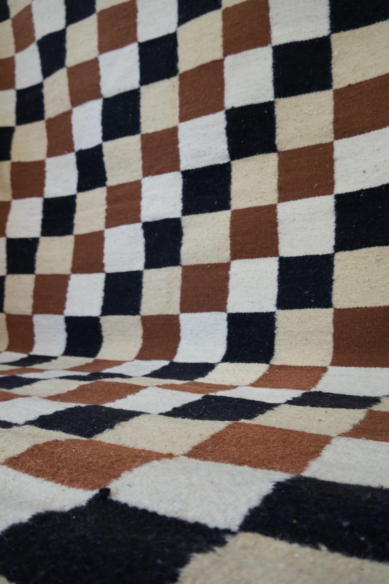Salma Handmade Wool Rug – Checkered Black, Brown & Cream – 162cm × 262cm
