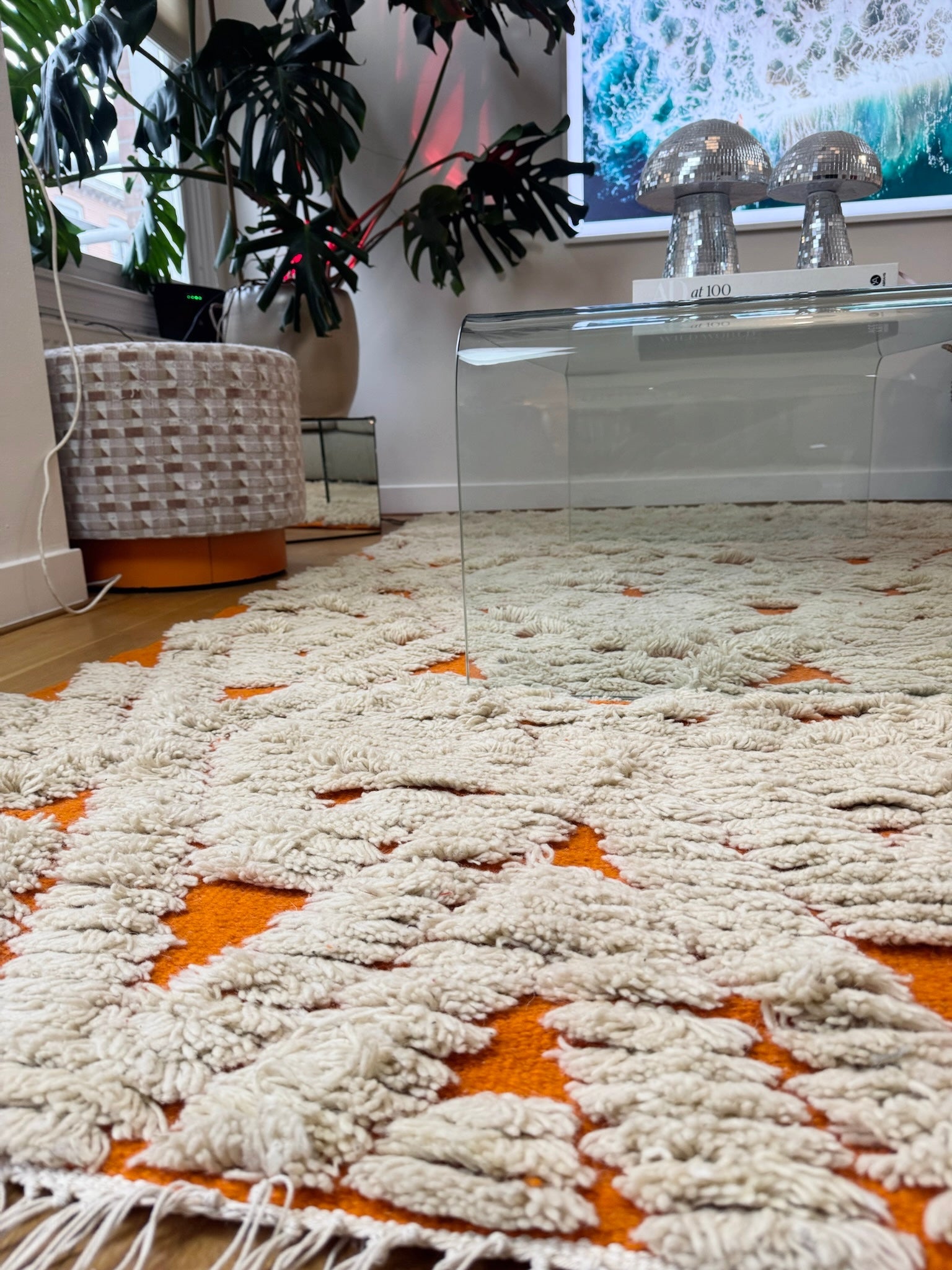 Corner view showing geometric diamond pattern and pile depth