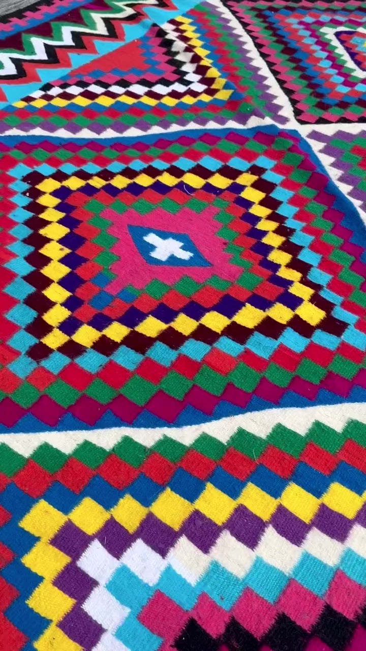 Macro texture of the two videos of wool pile and color transitions in the checkered design.